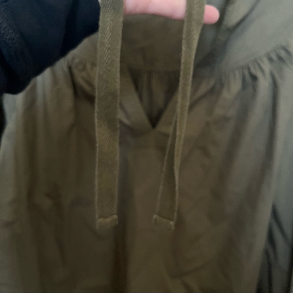 ULLA JOHNSON Delaney Balloon Sleeve Poplin Cotton Blouse in Olive Green Size 0 - Picture 9 of 14
